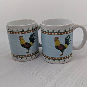 Pair of Colorful Collectible Rooster Coffee Mugs Houston Harvest Gift Products